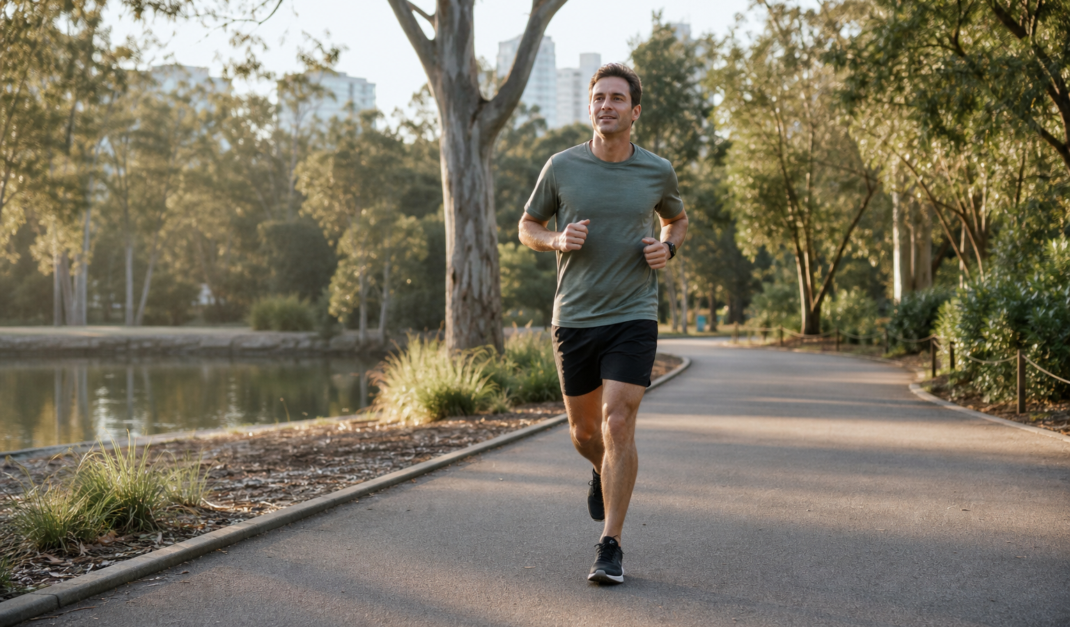 Runner completing a relaxed 10K race-week shakeout on a park path