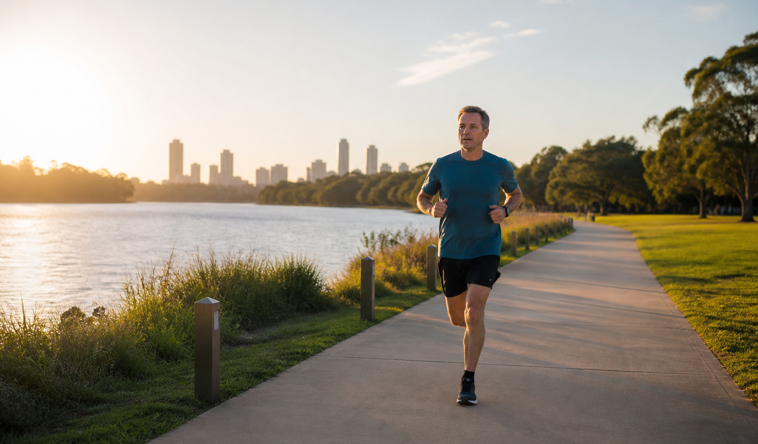 Runner completing an easy long run on an Australian riverside path