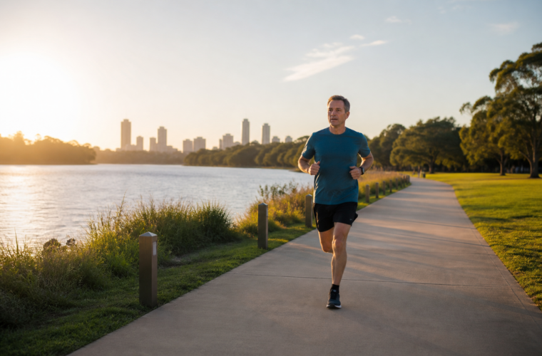 Runner completing an easy long run on an Australian riverside path