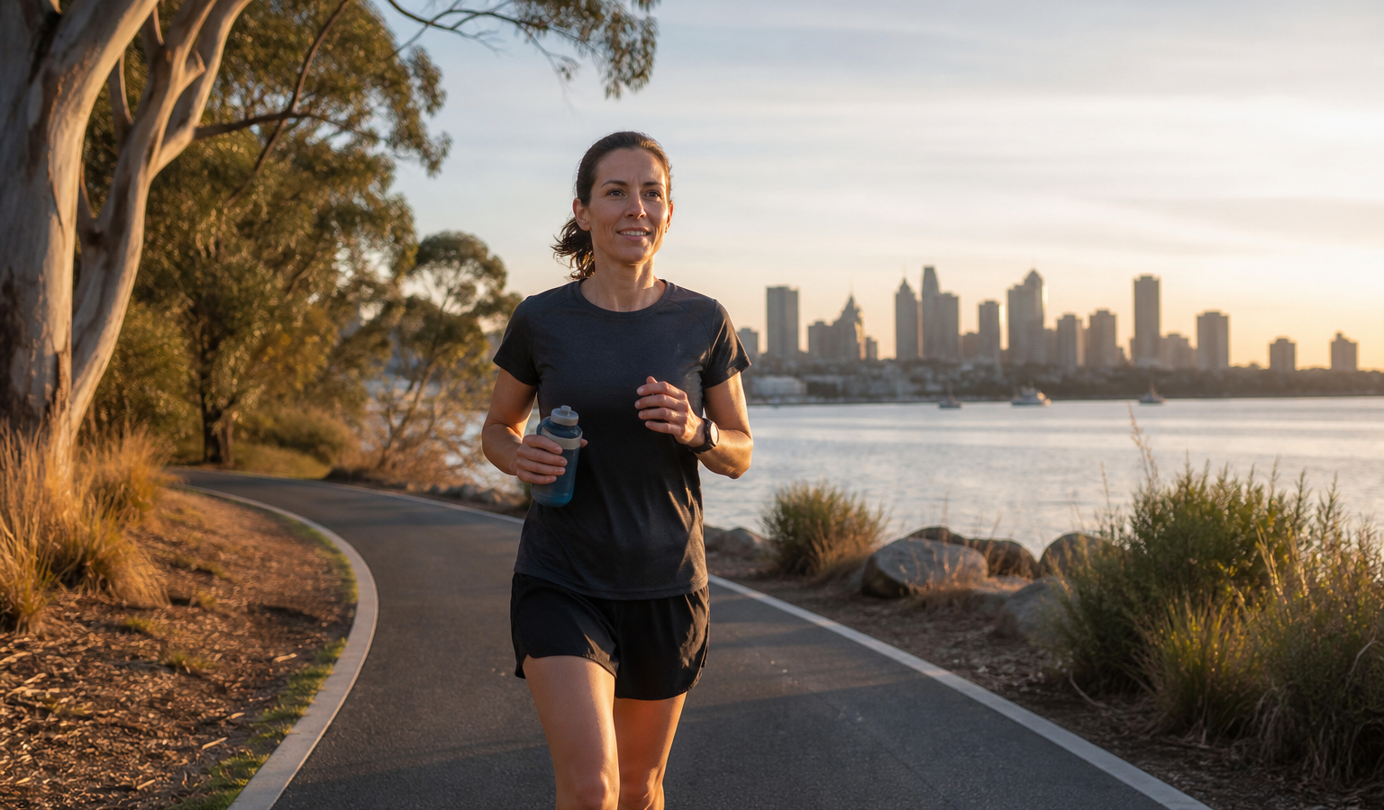 Runner completing a controlled long run on an Australian waterfront path