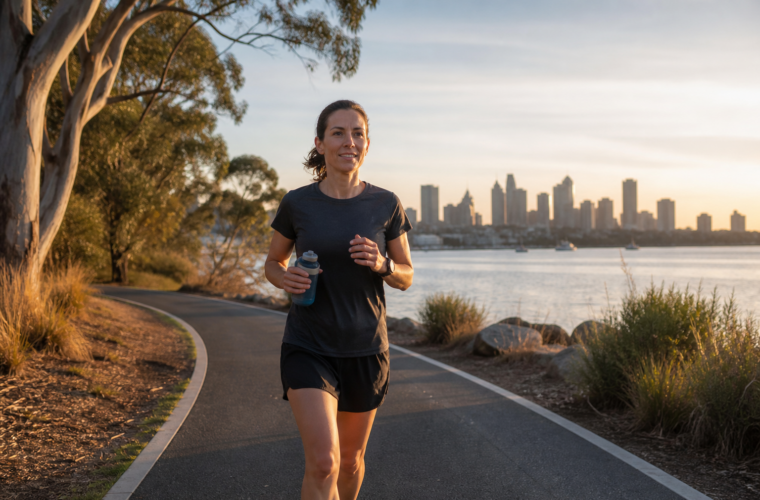 Runner completing a controlled long run on an Australian waterfront path