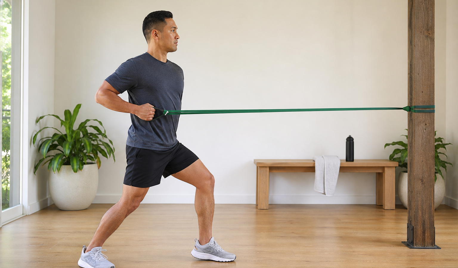 Illustrative runner completing a controlled strength session; not a photograph of a specific athlete.